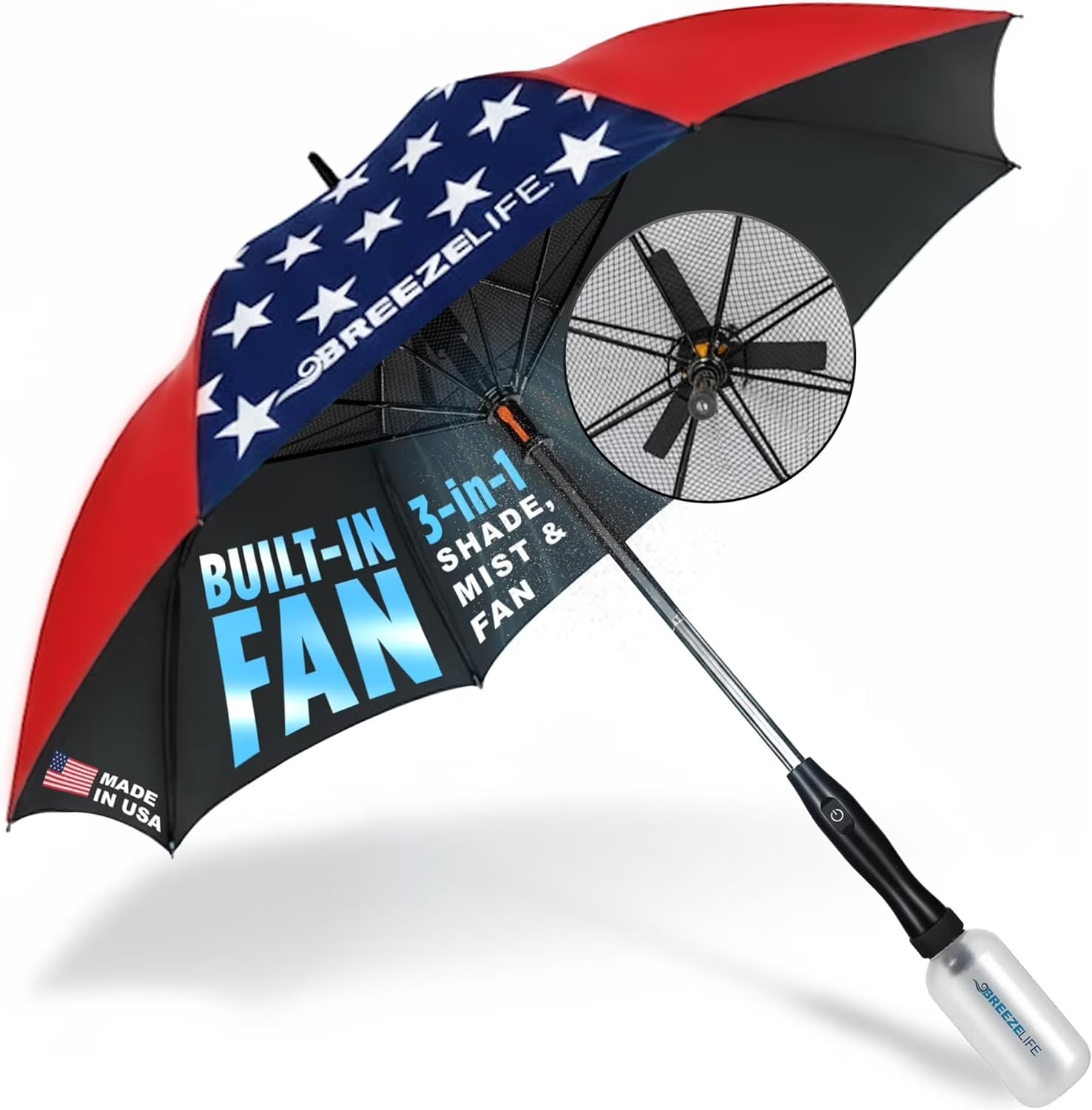 UV Umbrella with Fan and Mister. a Portable Misting Fan with UPF 50+ Sun Protection for Outdoor Festivals, Beach, Golf or Other Sports Events. (Gray)